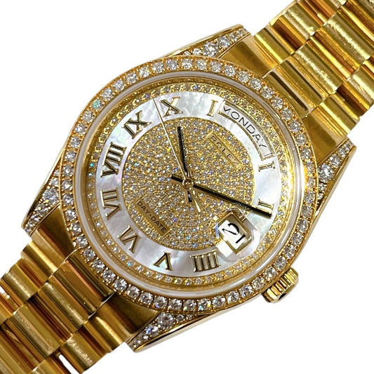 ROLEX Day-Date 36 Ref.118388NRZ K18YG Pavé Diamond Dial MOP Romans | Factory Diamond Bezel & Bracelet | Investment Grade Watch