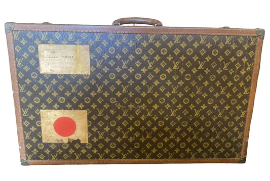 Louis Vuitton Antique Oversized Trunk 1920s Hand-Painted Flag Handwritten Markings – XL Monogram Canvas Historical LV Case