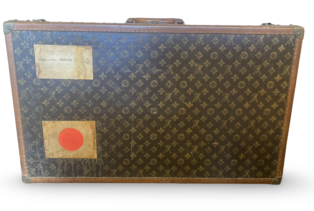 Louis Vuitton Antique Oversized Trunk 1920s Hand-Painted Flag Handwritten Markings – XL Monogram Canvas Historical LV Case