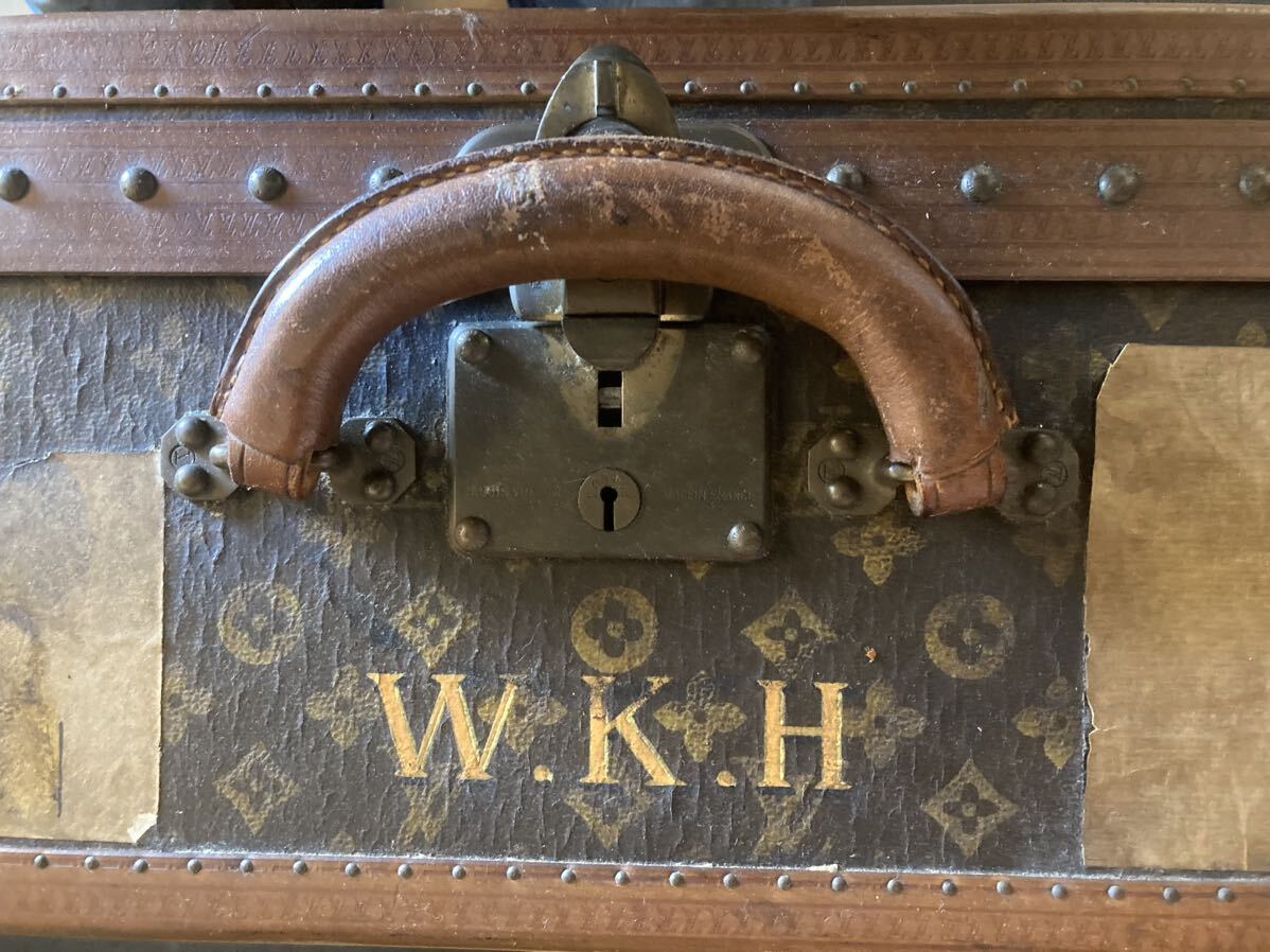 Louis Vuitton Antique Oversized Trunk 1920s Hand-Painted Flag Handwritten Markings – XL Monogram Canvas Historical LV Case