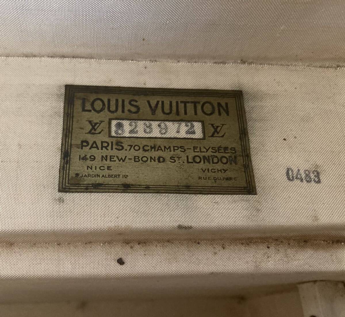 Louis Vuitton Antique Oversized Trunk 1920s Hand-Painted Flag Handwritten Markings – XL Monogram Canvas Historical LV Case