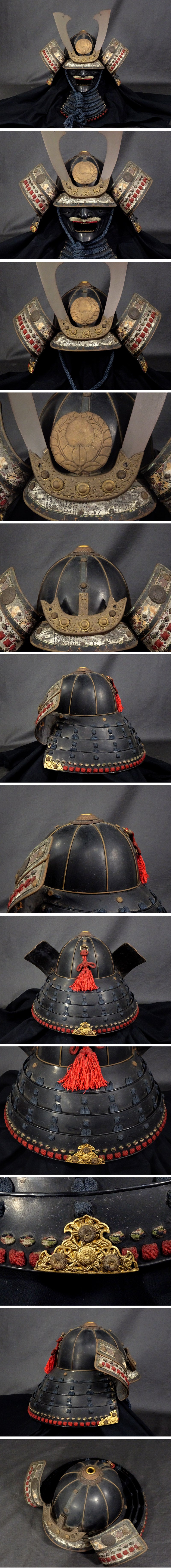 Premium Toshin-dai Gusoku — Iron Kabuto, Mon-Style Crest Do, Black Lacquer Plate Presence, Full Display Ensemble with Box