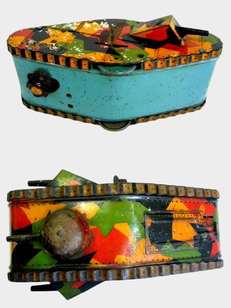Prewar Antique Japanese WWII Tin Tank with Soldier Figure Opening Hatch Wind-Up Toy