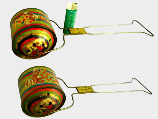 Antique Prewar Japanese Rolling Melody Tin Toy Pierrot Child Motif