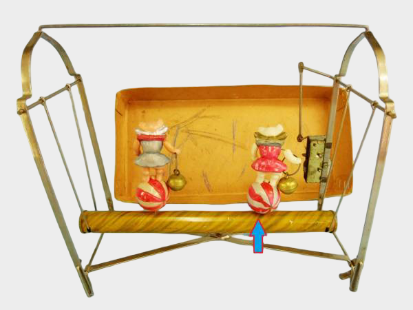 Prewar Japanese Tin Cat Ball-Riding Toy with Celluloid Figures Wind-Up Boxed