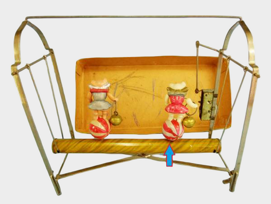 Prewar Japanese Tin Cat Ball-Riding Toy with Celluloid Figures Wind-Up Boxed