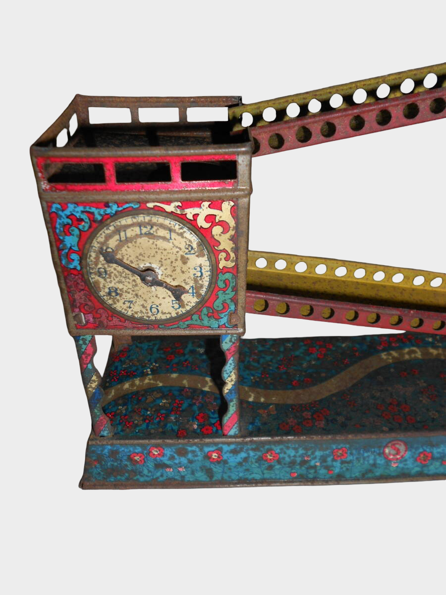 Prewar Japanese Tin Clock Tower Building Toy Rotating Mechanism Showa Architecture