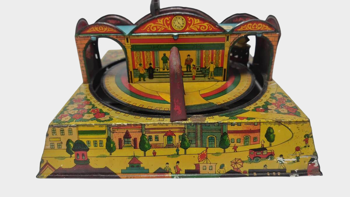 Prewar Japanese Tin Electric Railway Loop Toy 1930s Showa Wind-Up Mechanical Display