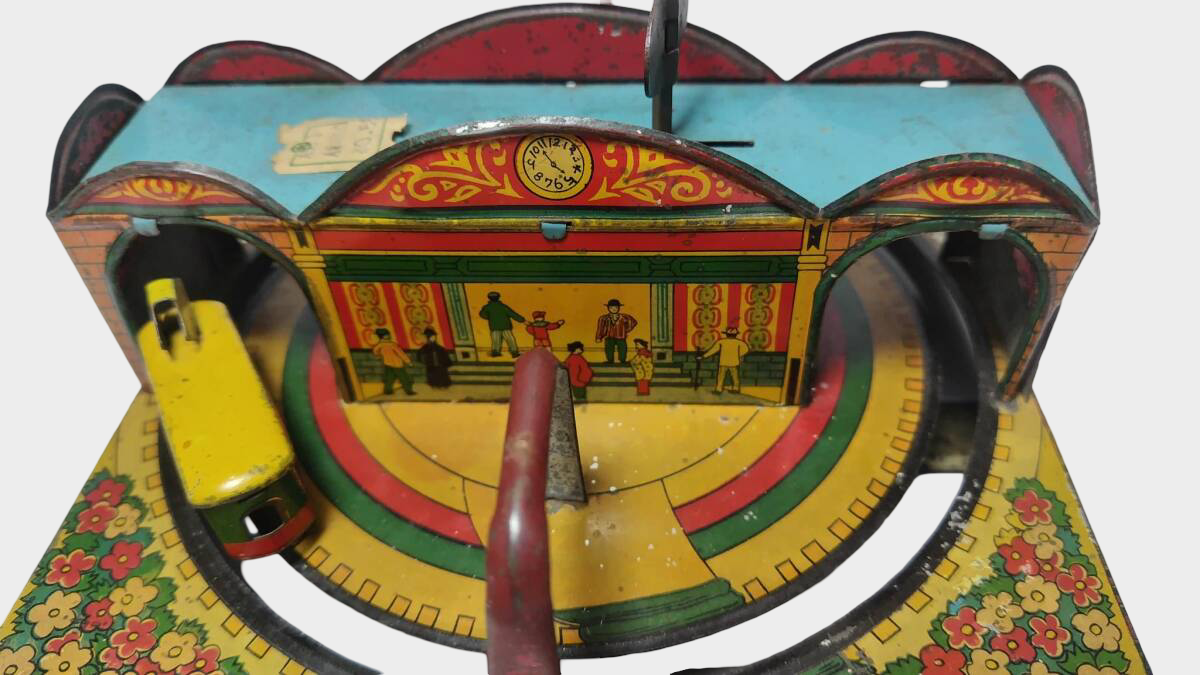 Prewar Japanese Tin Electric Railway Loop Toy 1930s Showa Wind-Up Mechanical Display