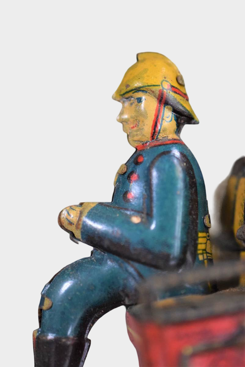 Prewar Japanese Tin Ladder Fire Engine Toy with Firemen Figures
