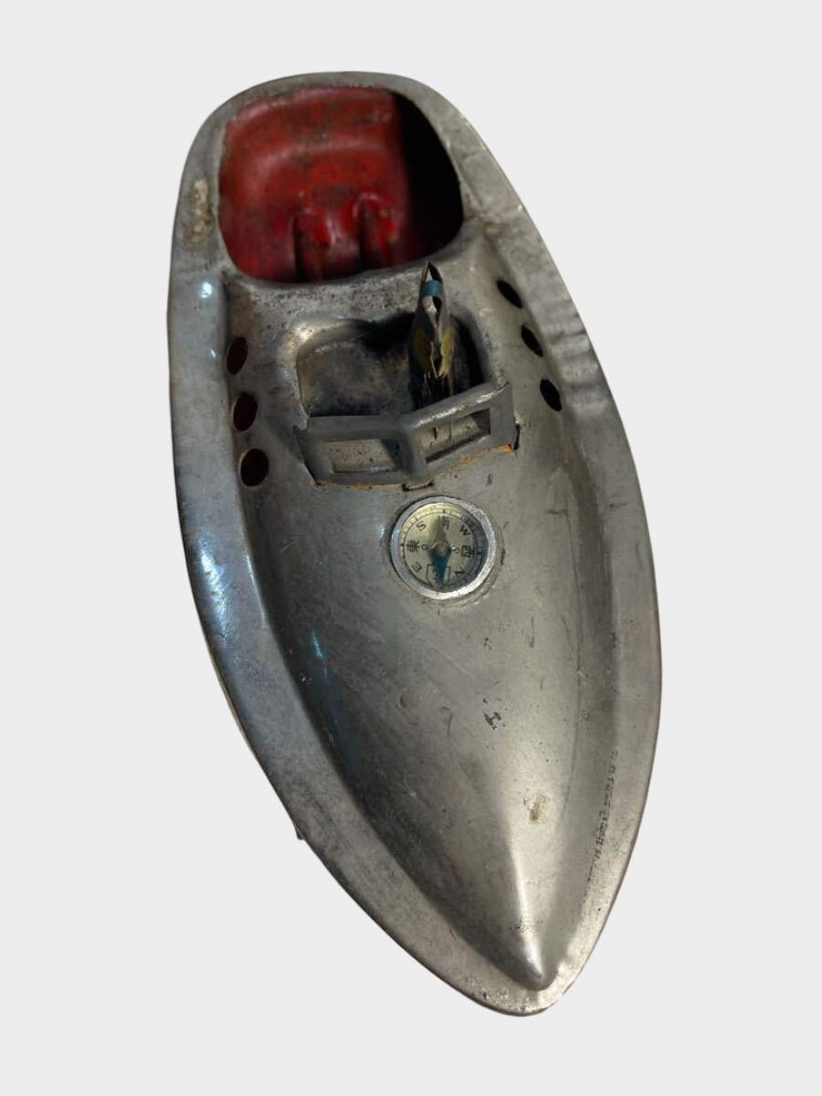 Prewar Japanese Tin Pon-Pon Motor Boat with Driver 1930s Steam Toy