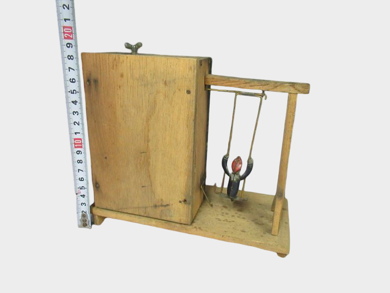 Prewar Japanese Tin Swing Diorama Toy with Scenic Backdrop Meiji Taisho Era