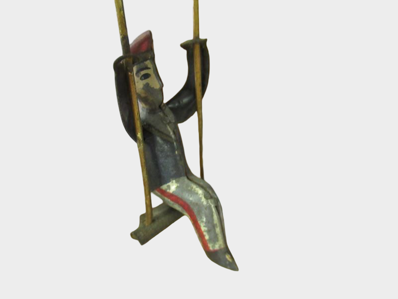 Prewar Japanese Tin Swing Diorama Toy with Scenic Backdrop Meiji Taisho Era