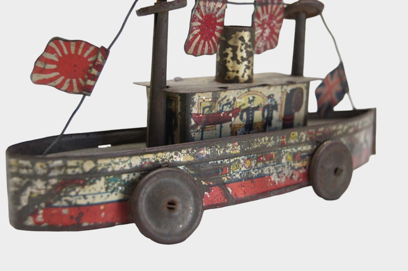 Prewar Japanese Tinplate Passenger Ship with British & Rising Sun Flags  Imperial Era Maritime Toy Artifact