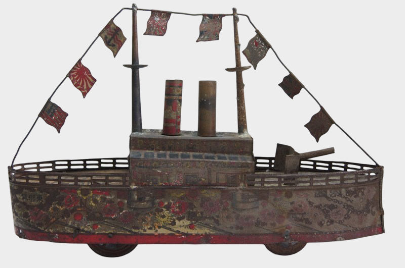 Prewar Meiji Era Japanese Tin Clockwork Battleship “Togo-ban” Naval Commemorative Vessel