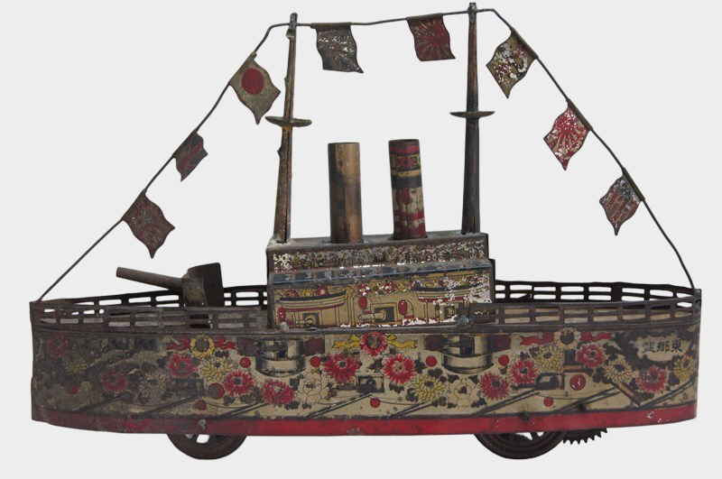 Prewar Meiji Era Japanese Tin Clockwork Battleship “Togo-ban” Naval Commemorative Vessel
