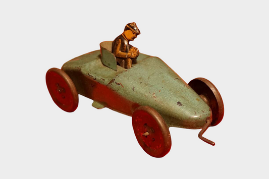 Prewar Tin Racing Car Toy with Driver Japanese or American Style Friction Early 20th C
