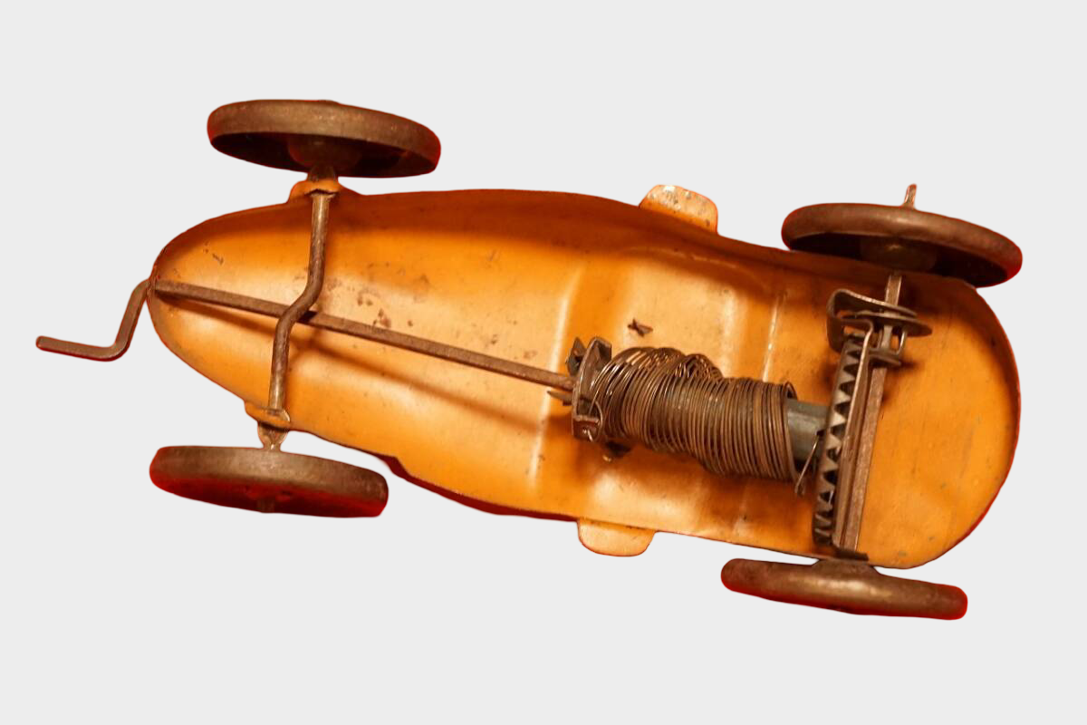 Prewar Tin Racing Car Toy with Driver Japanese or American Style Friction Early 20th C