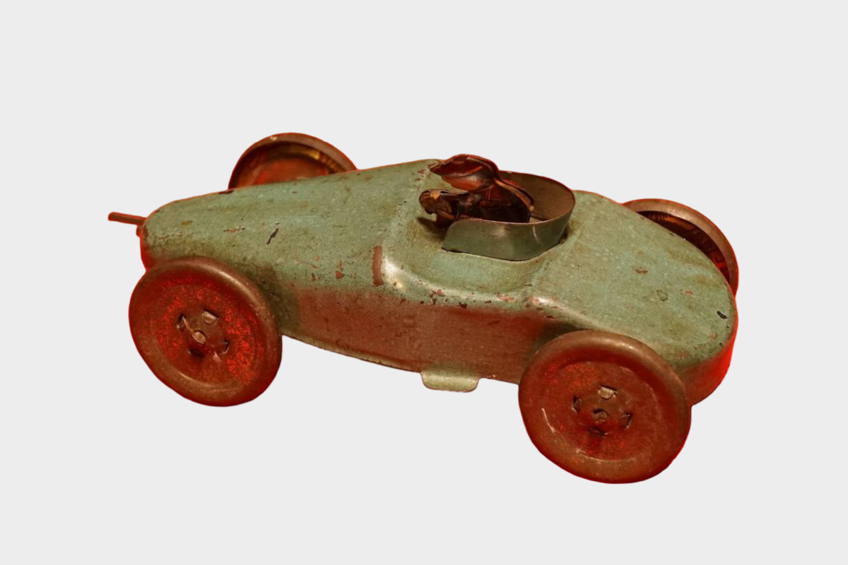 Prewar Tin Racing Car Toy with Driver Japanese or American Style Friction Early 20th C
