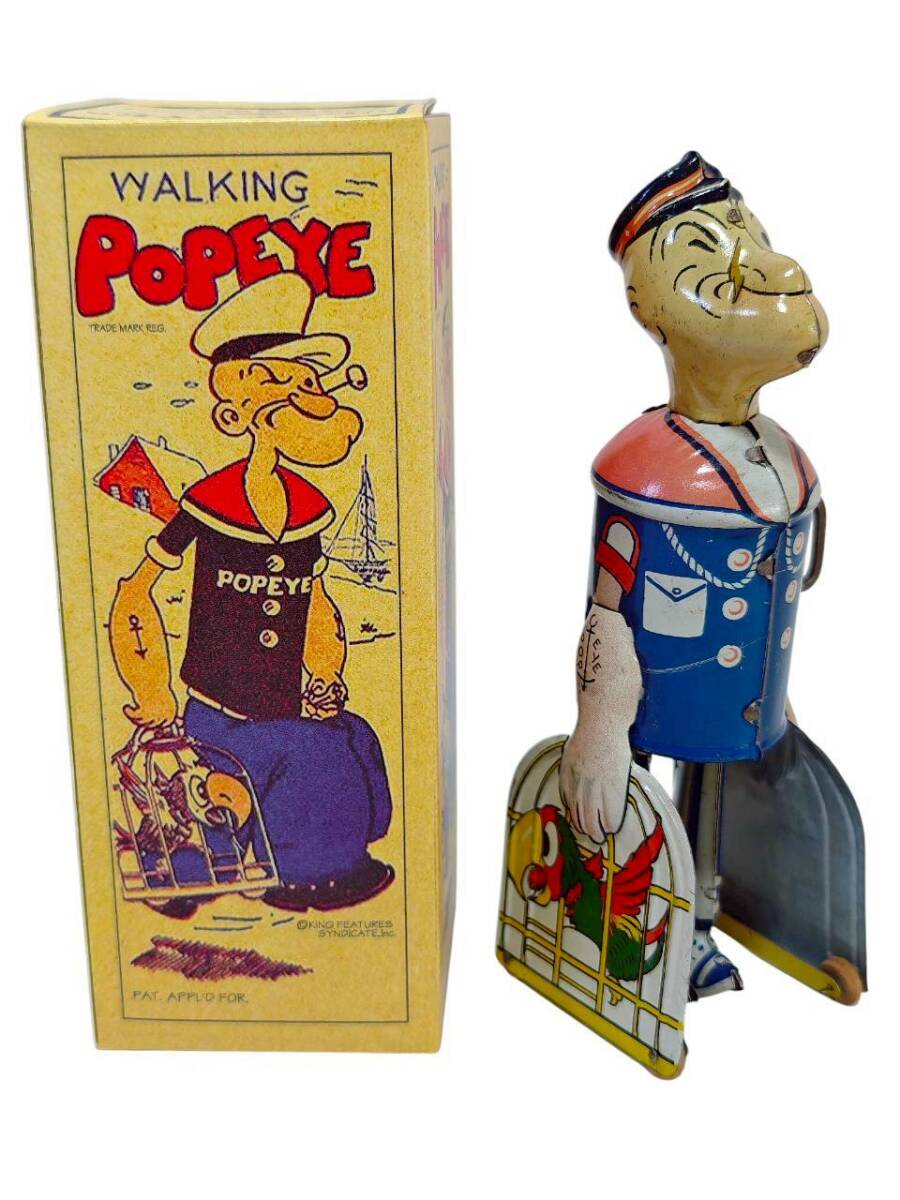 Prewar Tin Walking Popeye Wind-Up Toy with Box 1930s Licensed Character