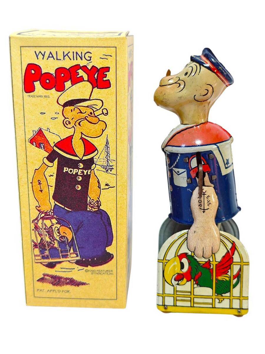 Prewar Tin Walking Popeye Wind-Up Toy with Box 1930s Licensed Character