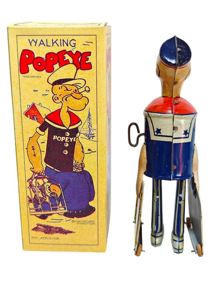Prewar Tin Walking Popeye Wind-Up Toy with Box 1930s Licensed Character