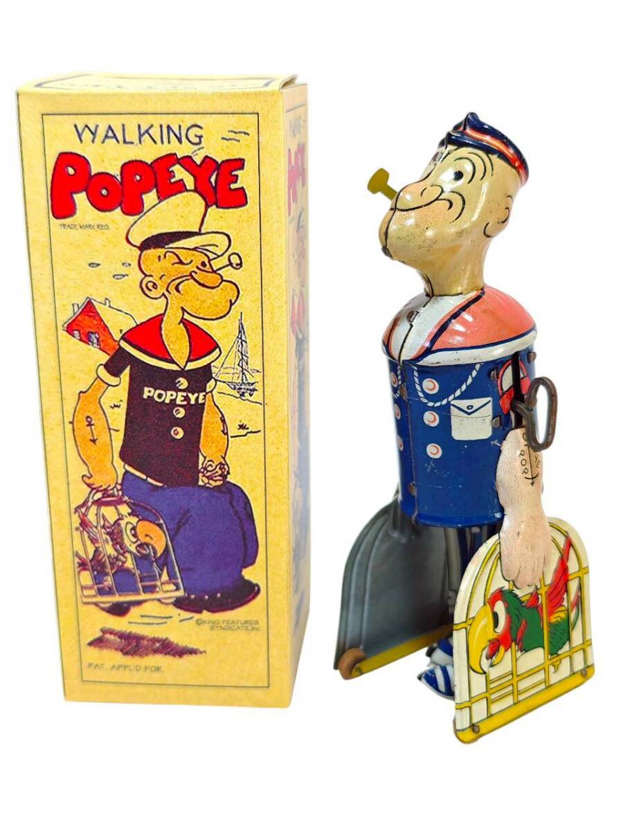 Prewar Tin Walking Popeye Wind-Up Toy with Box 1930s Licensed Character