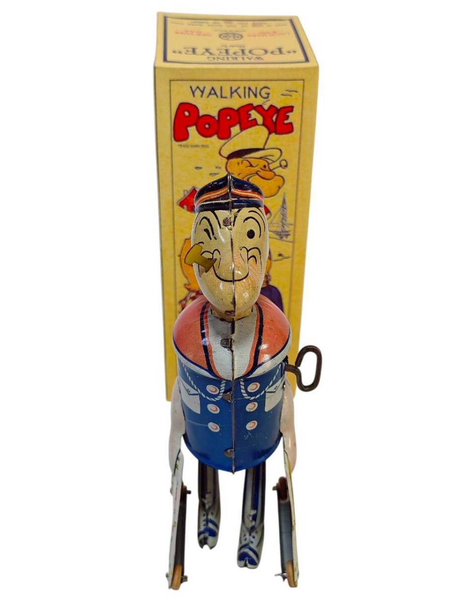 Prewar Tin Walking Popeye Wind-Up Toy with Box 1930s Licensed Character