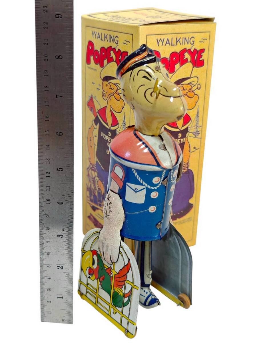 Prewar Tin Walking Popeye Wind-Up Toy with Box 1930s Licensed Character