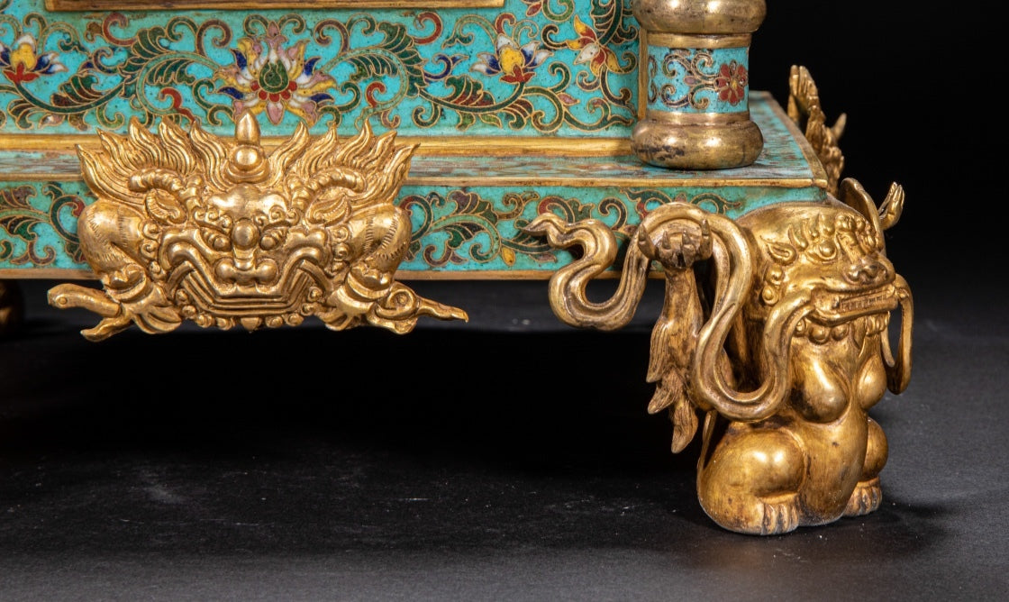 Qing Dynasty–Style Chinese Cloisonné Incense Burner — Jade Lion Finials & Gilt Bronze Mounts — Imperial Court Revival Censer