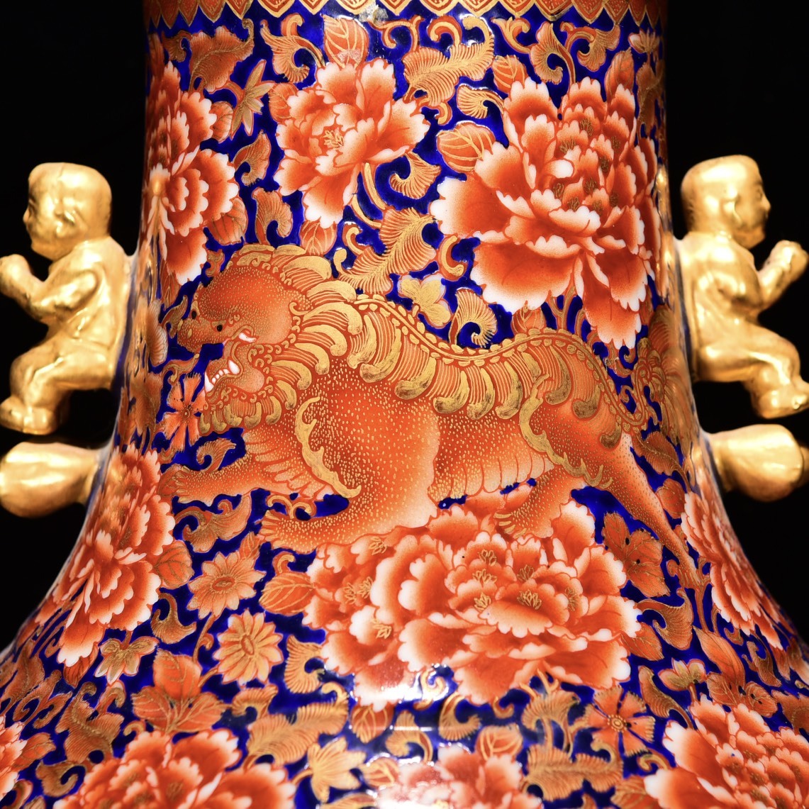 Qing Dynasty-Style Famille Rose & Gilt Dragon-Peony Vase — Monumental 47 cm Porcelain Statement Piece