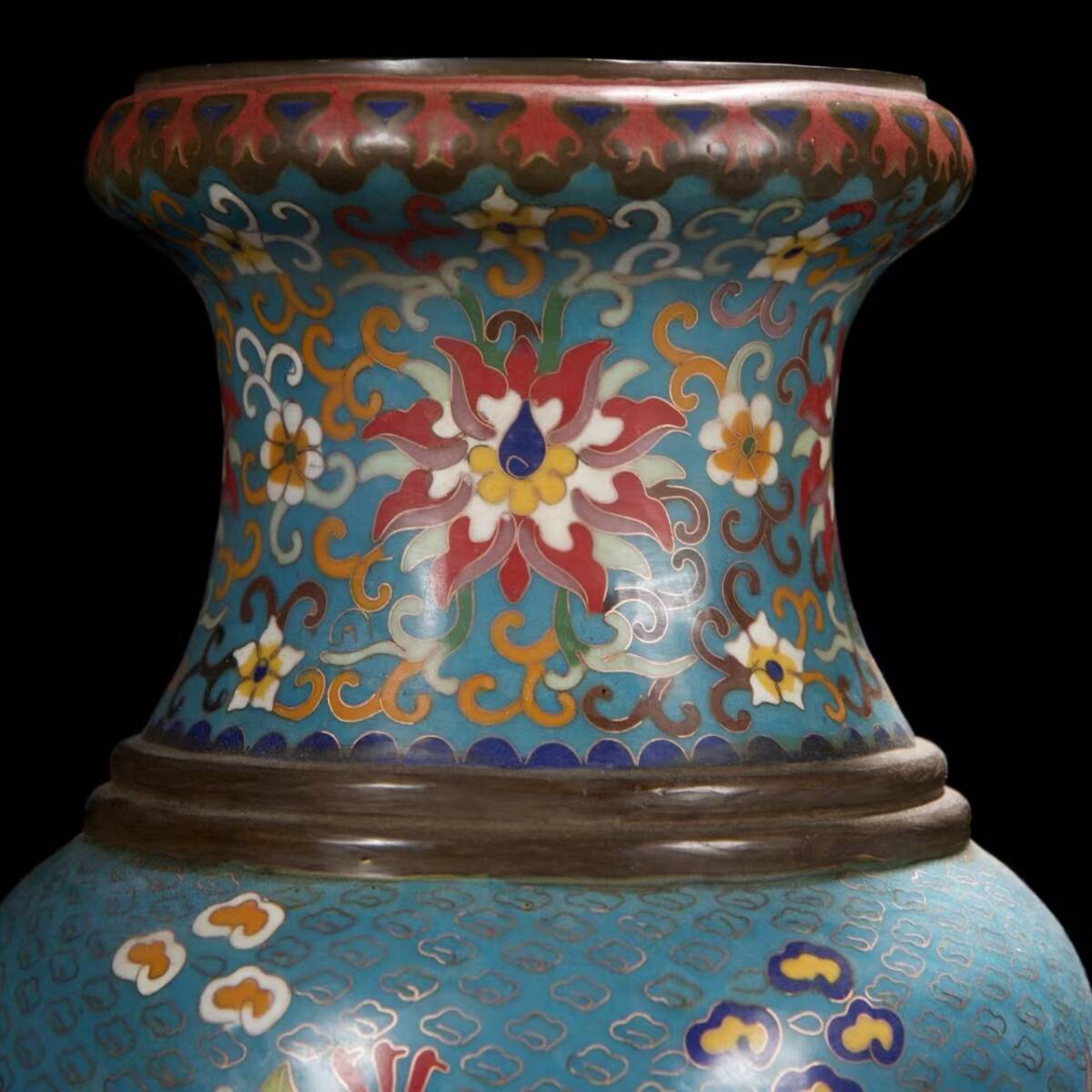 Qing Dynasty Chinese Cloisonné Enamel Dragon Vase Pair — Turquoise Ground, Imperial Style, 52cm Tall