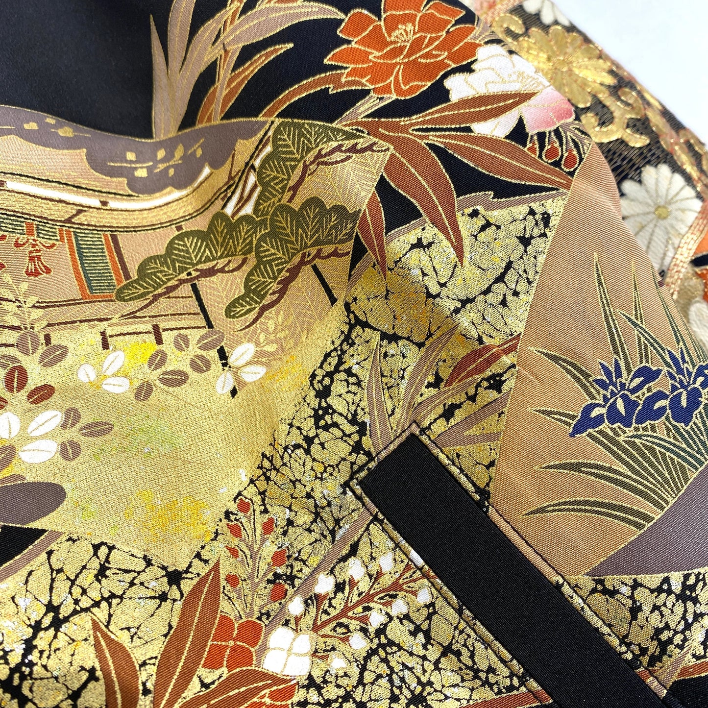 Bespoke Hypebeast Japanese Remake Vintage Handmade Custom One and Only One Cote Mer Wagara Upcycle Sustainable Street Fashion Embroidered Embroidery Kimono Obi Boro x Leather Riders Blouson Jacket ( Size : XL )