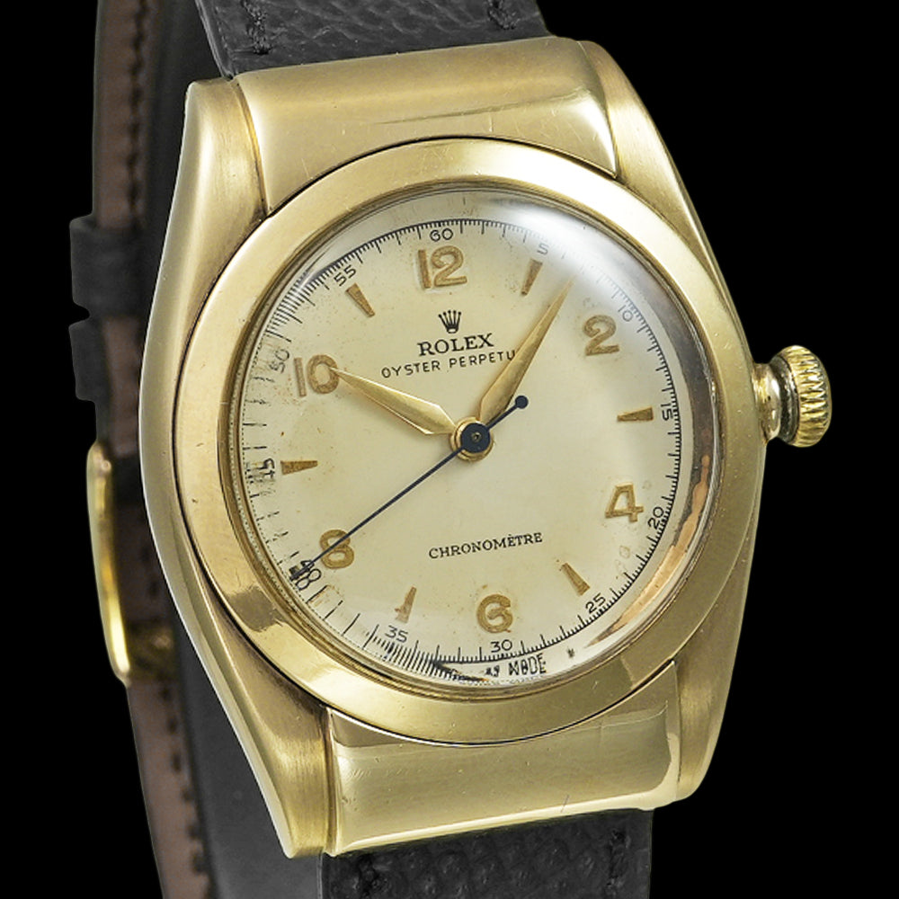 ROLEX Bubbleback Ref. 3065 · 1946 Hooded Lugs · K14 Gold Chronometer · Extremely Rare Collector Grade Early Oyster