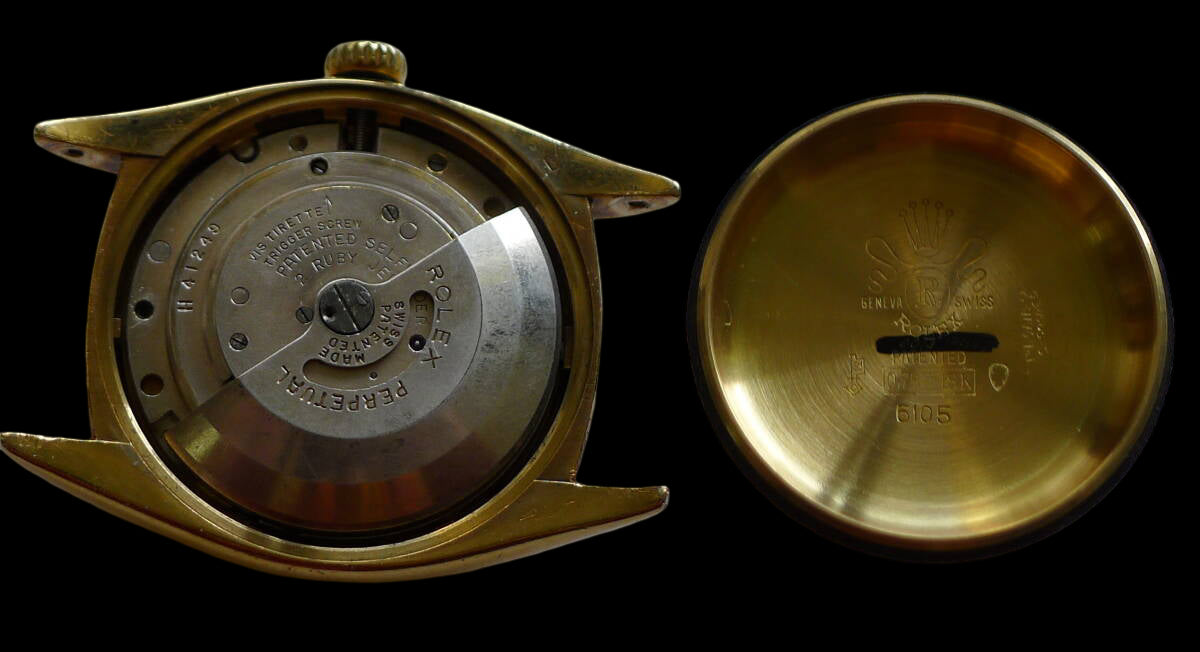 ROLEX Bubbleback Lefty Ref.6105 | 1951 18K Yellow Gold | Early Datejust Era | Rare Left-Hand Crown | Vintage Precision Automatic