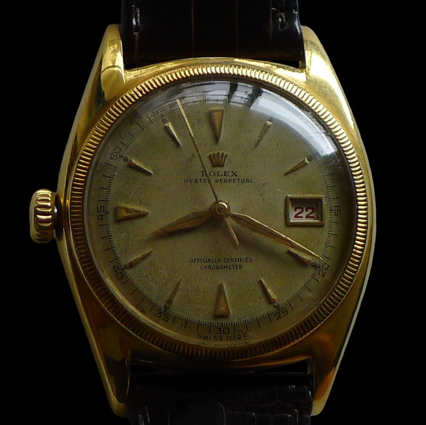 ROLEX Bubbleback Lefty Ref.6105 | 1951 18K Yellow Gold | Early Datejust Era | Rare Left-Hand Crown | Vintage Precision Automatic