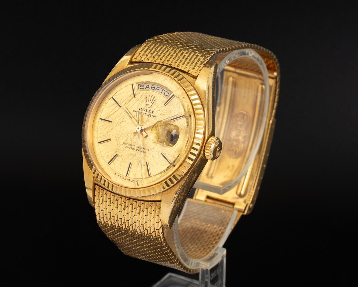 ROLEX Day-Date Prototype 1803 · 18KYG Experimental Dial & Integrated Gold Mesh Bracelet · Museum-Grade Curatorial Piece