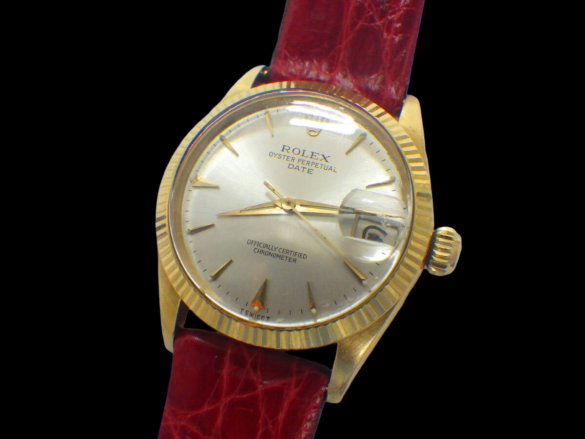 ROLEX Oyster Perpetual Date Ref. 6627 – 18K Yellow Gold Mid-1950s Automatic · Rare Boys-Size Vintage Ace Grade