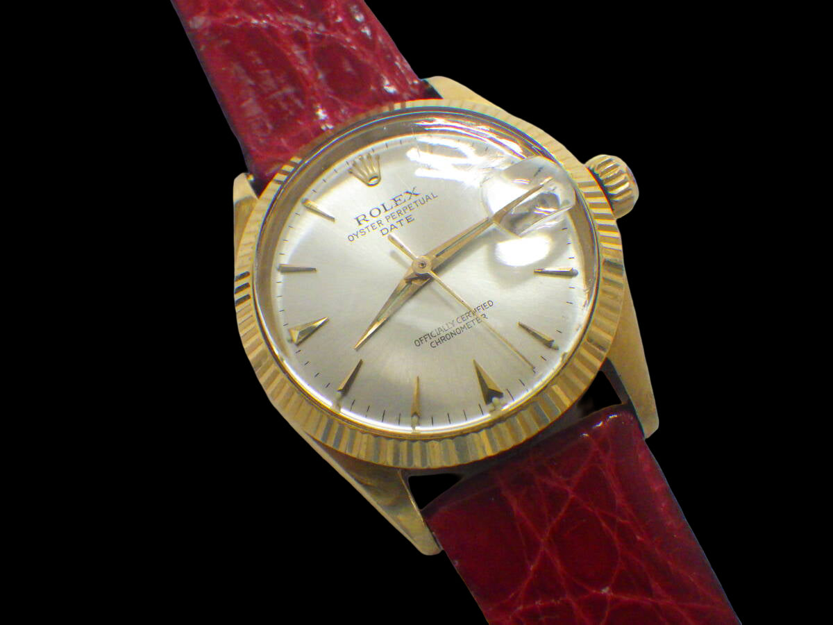 ROLEX Oyster Perpetual Date Ref. 6627 – 18K Yellow Gold Mid-1950s Automatic · Rare Boys-Size Vintage Ace Grade