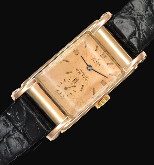 ROLEX Prince Chronometer Ref.3937 — 9K Red Gold Railway Case Cabriole Lugs · 1940s Art Deco Icon · Certified Chronometer Dial