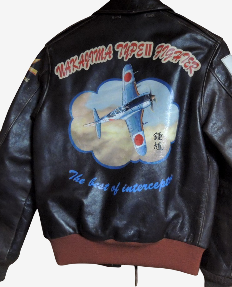 Rainbow Country A-2 Flight Jacket Custom King One-Off Nakajima Type II Fighter Hand Painted Leather Jacket Size 34