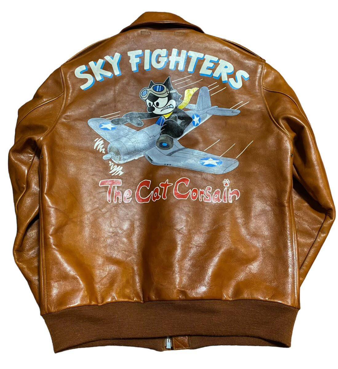 Rainbow Country A-2 Flight Jacket Sky Fighters Cat Corsair Hand Painted Horsehide Rough Wear 42 Rare