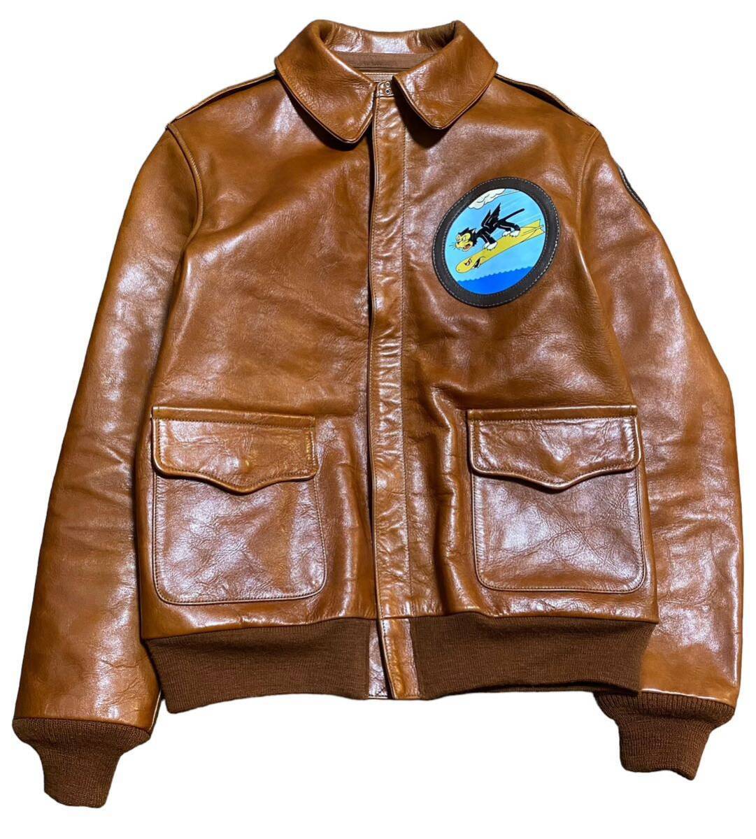 Rainbow Country A-2 Flight Jacket Sky Fighters Cat Corsair Hand Painted Horsehide Rough Wear 42 Rare