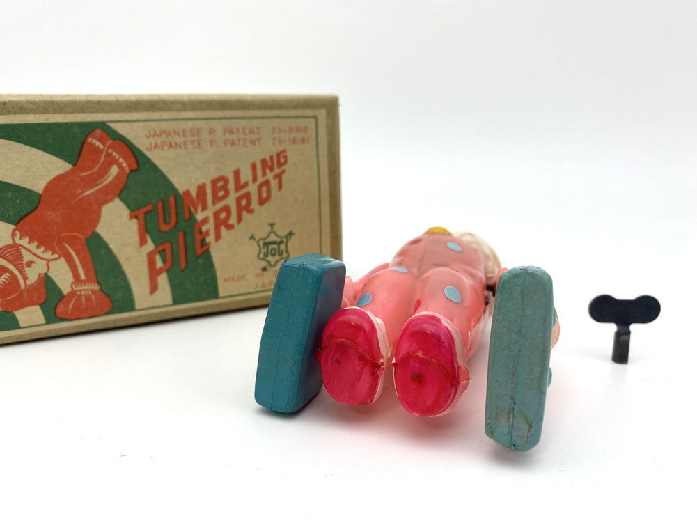 Rare 1940s Occupied Japan Tumbling Pierrot Celluloid Mechanical Toy Boxed