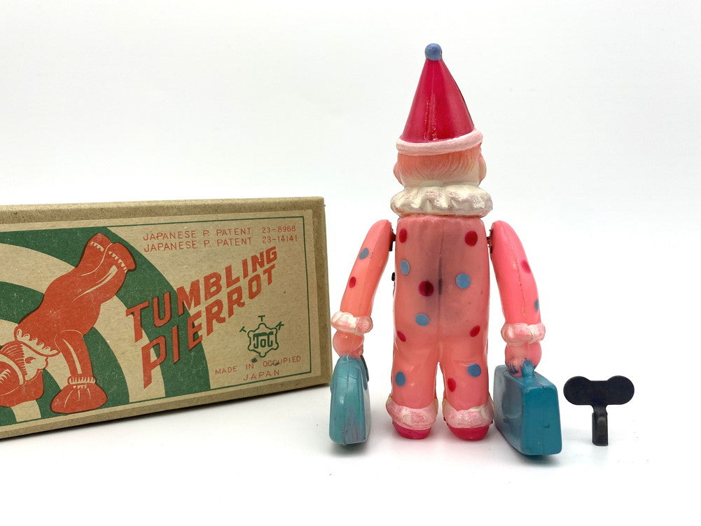 Rare 1940s Occupied Japan Tumbling Pierrot Celluloid Mechanical Toy Boxed