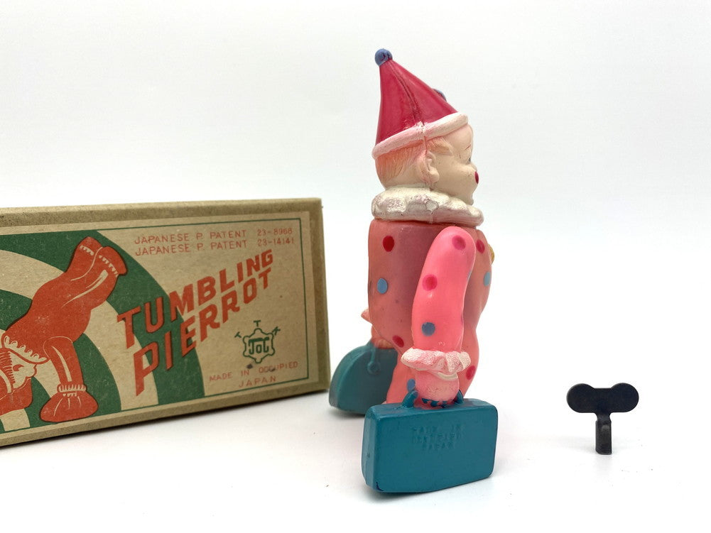 Rare 1940s Occupied Japan Tumbling Pierrot Celluloid Mechanical Toy Boxed