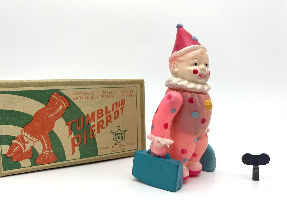 Rare 1940s Occupied Japan Tumbling Pierrot Celluloid Mechanical Toy Boxed