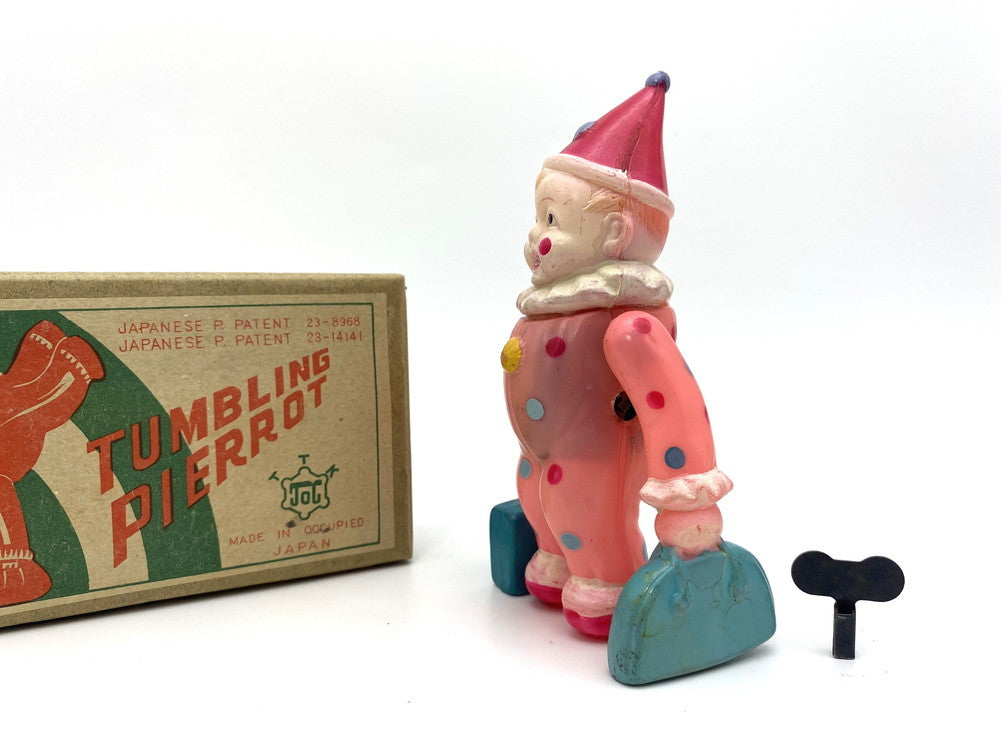 Rare 1940s Occupied Japan Tumbling Pierrot Celluloid Mechanical Toy Boxed