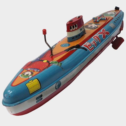 Rare Big X NK45 Submarine Tin Toy Yonezawa Japan Showa Retro Sci-Fi Friction Boat