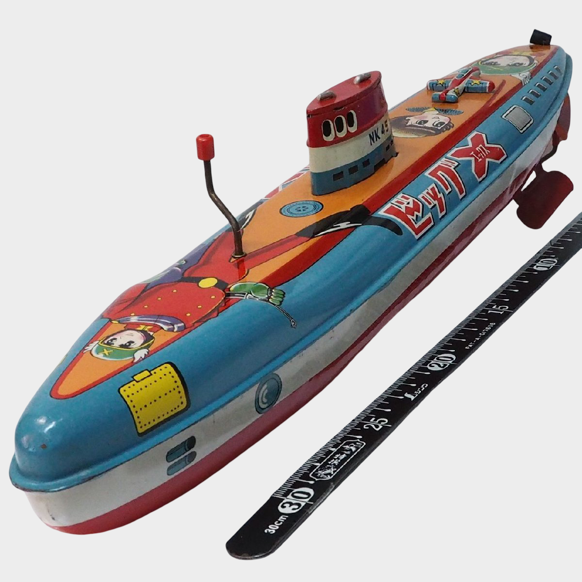 Rare Big X NK45 Submarine Tin Toy Yonezawa Japan Showa Retro Sci-Fi Friction Boat
